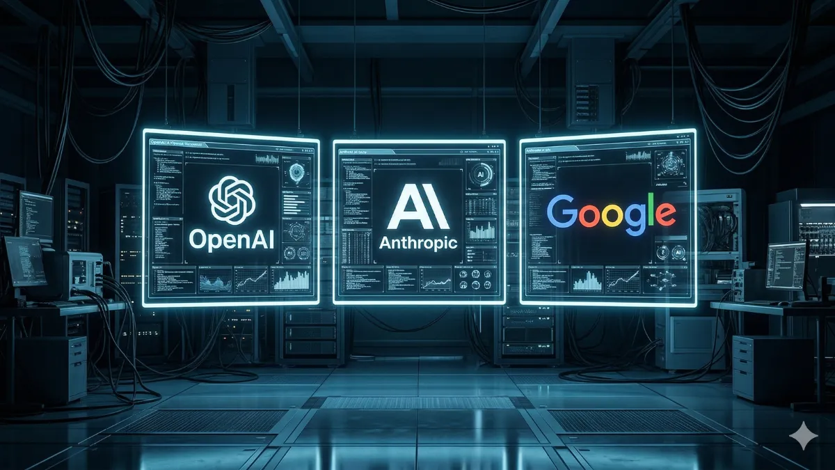 ChatGPT vs Claude vs Gemini 2026 comparison displayed as three glowing AI model panels